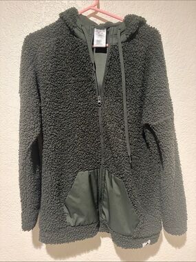 adidas Men's Olive Green Sherpa Zip-Up Hoodie